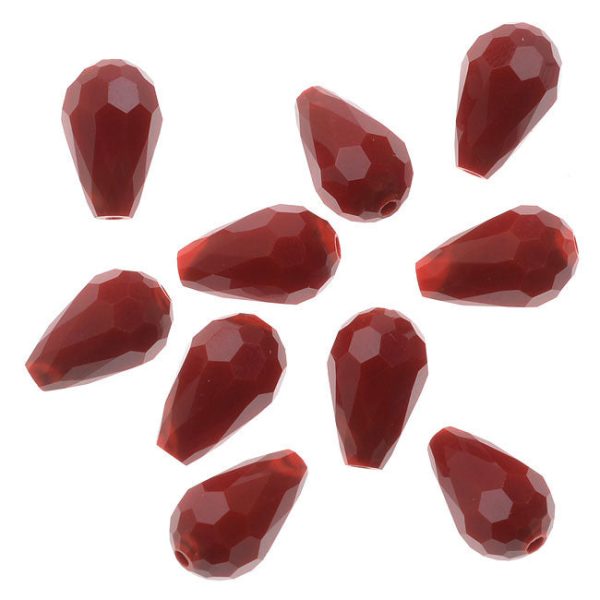 Simulated Ruby Glass Beads, 8x11mm Faceted Drops, Ruby Red (10 Pieces) Cheap - Image 2