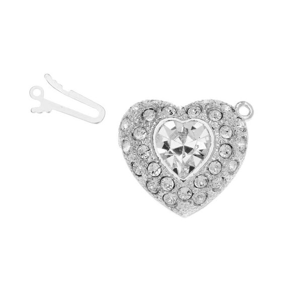 Elegant Elements, 1-Strand Heart Shaped Box Clasp with Crystals 22mm, Rhodium Plated For Discount