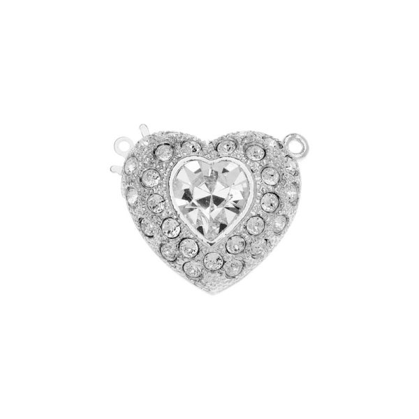 Elegant Elements, 1-Strand Heart Shaped Box Clasp with Crystals 22mm, Rhodium Plated For Discount - Image 2