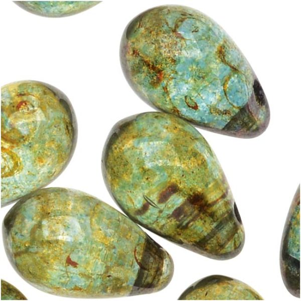Czech Glass Smooth Teardrop Beads 9x6mm - Luminescent Green (20 pcs) For Sale