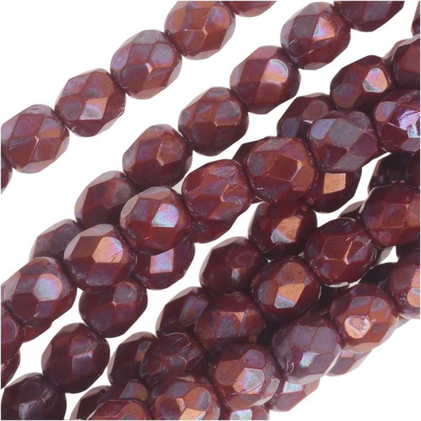 Czech Fire Polished Glass, Faceted Round Beads 4mm, Red Nebula (40 Pieces) on Sale