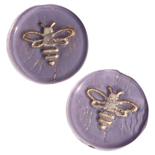 Czech Glass Beads, Pressed Coin with Bee 12mm, Purple Silk with Platinum Wash, by Raven s Journey (1 Strand) For Cheap - Image 2