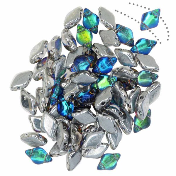 Czech Glass GemDuo, 2-Hole Diamond Shaped Beads 8x5mm, Backlit Petrol (2.5  Tube) Discount - Image 2