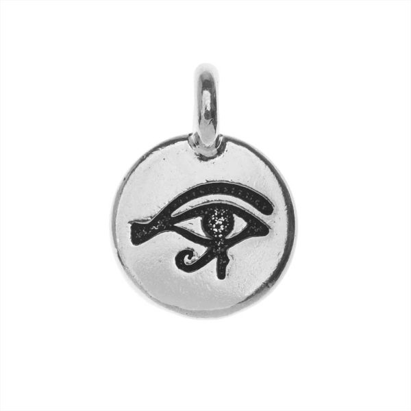 TierraCast Pewter Charm, Round Eye of Horus Symbol 16.5x11.5mm, Antiqued Silver Plated (1 Piece) Supply