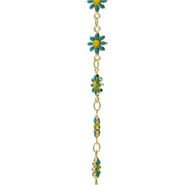 Beaded Chain, Daisy Flower 7.5mm, Gold Plated   Turquoise & Yellow Enamel, by the Inch For Discount - Image 3