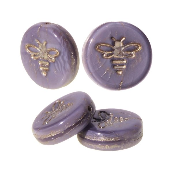 Czech Glass Beads, Pressed Coin with Bee 12mm, Purple Silk with Platinum Wash, by Raven s Journey (1 Strand) For Cheap - Image 3