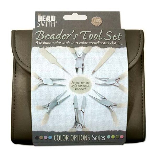 The Beadsmith 8 Piece Plier & Tweezer Set Chocolate Brown Jeweler s Tool Kit With Travel Case Discount