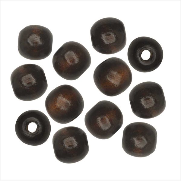 Dyed Wood Beads, Smooth Large Hole Round 16mm, Coconut Brown (12 Pieces) on Sale - Image 2