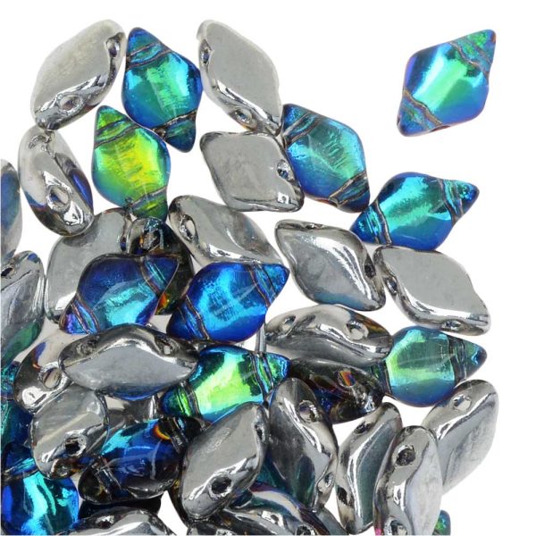 Czech Glass GemDuo, 2-Hole Diamond Shaped Beads 8x5mm, Backlit Petrol (2.5  Tube) Discount