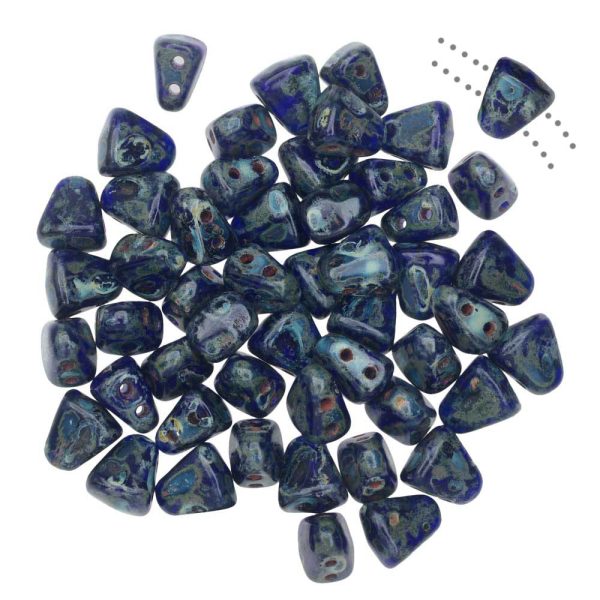 Czech Glass Matubo, Triangular 2-Hole Nib-Bit Beads 5.5x6mm, Cobalt - Picasso (10 Grams) Online now - Image 2