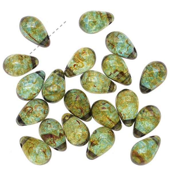 Czech Glass Smooth Teardrop Beads 9x6mm - Luminescent Green (20 pcs) For Sale - Image 2