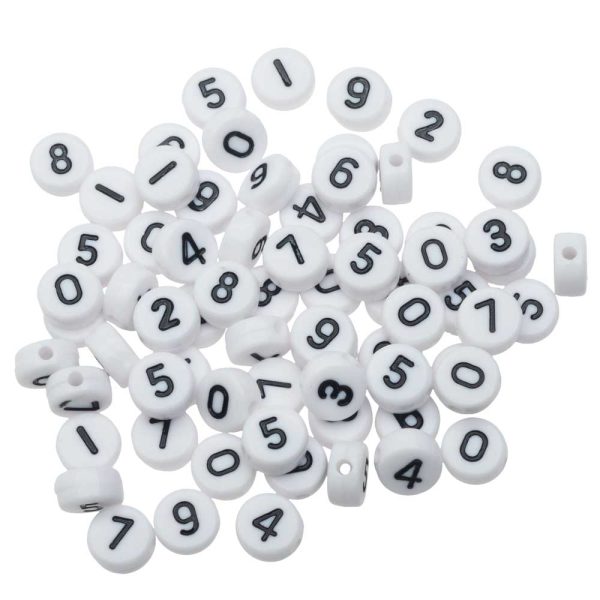 Acrylic Beads, Assorted Numbers  0-9 , Coin Shape 7mm (10 Grams) Supply