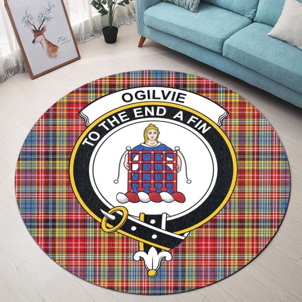 Ogilvie of Airlie Ancient Tartan Crest Round Rug Online Hot Sale