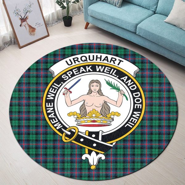 Urquhart Broad Red Ancient Tartan Crest Round Rug For Cheap